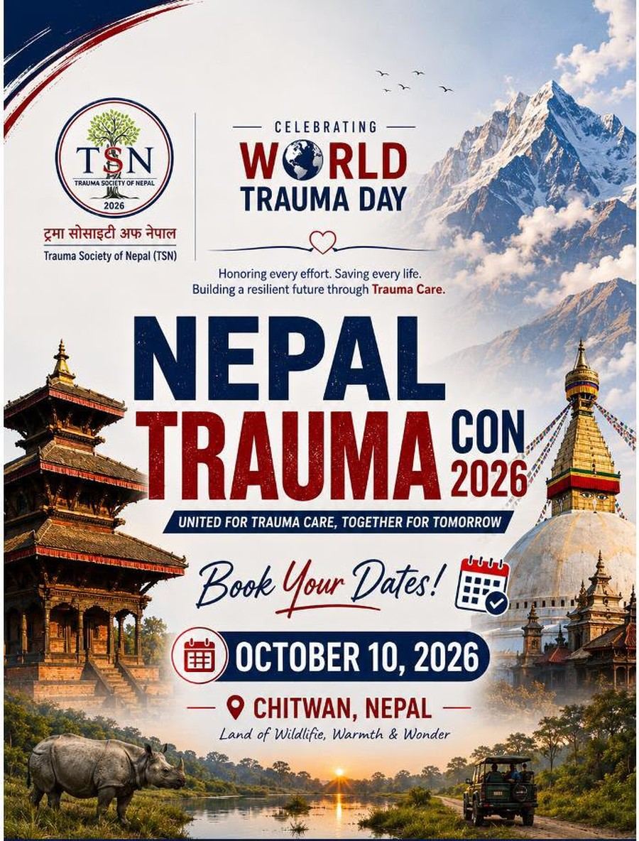 Nepal Trauma Con 2026 poster for World Trauma Day, 10 October 2026, Chitwan, Nepal